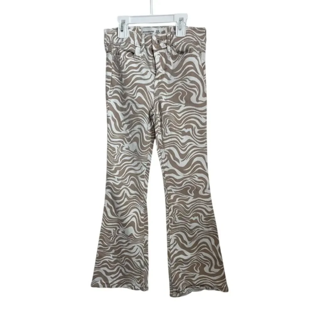 Girls Abercrombie & Fitch Cream Zebra High Rise Flare Jean Size 9/10